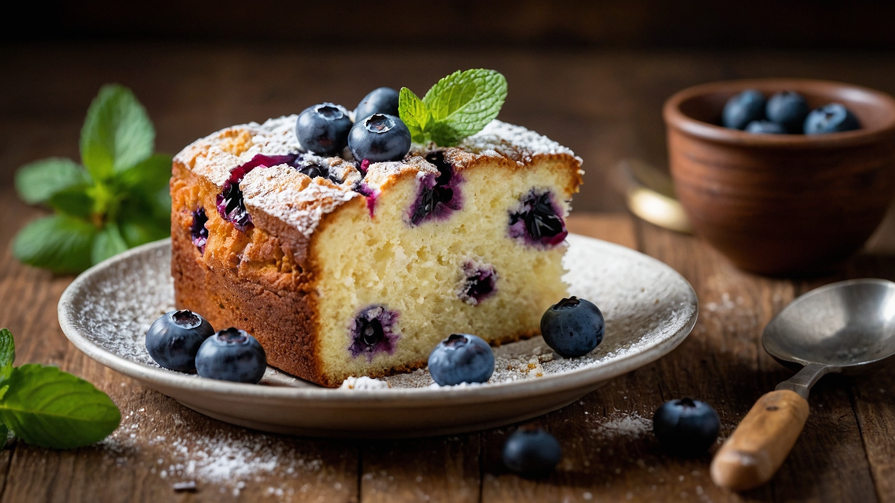 "Lemon Blueberry Pound Cake freshly sliced, showcasing a moist interior with blueberries and lemon zest, served on a white plate."