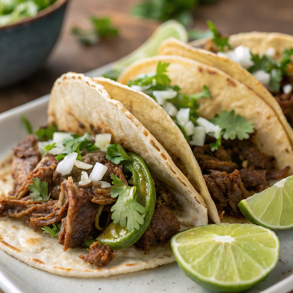 Birria Tacos Recipe – Delicious birria tacos filled with tender slow-cooked meat, topped with fresh cilantro, onions, and a squeeze of lime.