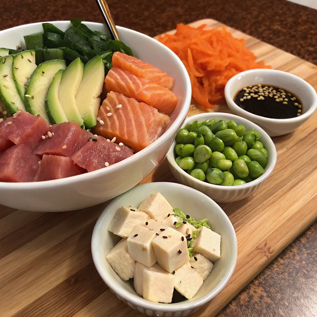 Are Poke Bowls Healthy? A vibrant poke bowl filled with fresh tuna, salmon, tofu, avocado, cucumber, and quinoa, showcasing a balanced, healthy meal.