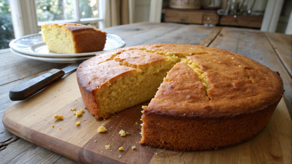 Freshly baked cornbread with golden brown crust and fluffy interior, showing the final outcome of a homemade cornbread recipe.