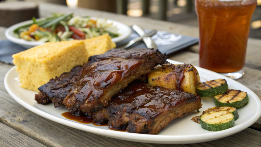 "Raw pork ribs being seasoned with a homemade BBQ dry rub made from paprika, brown sugar, and garlic powder."