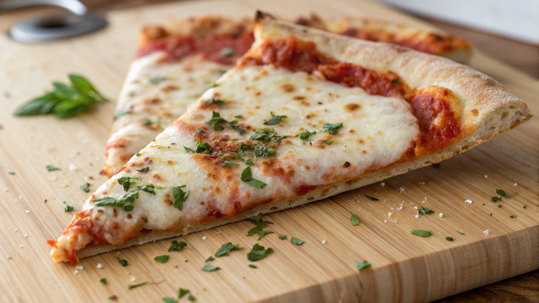 "New York-style Domino's pizza slice with crispy crust, mozzarella cheese, and tangy tomato sauce, showcasing the cheese stretch and foldability."