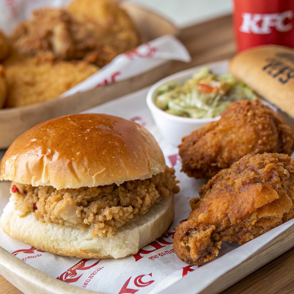 A comparison of KFC, Popeyes, and Chick-fil-A's signature fried chicken dishes, including chicken sandwiches and spicy fried chicken.