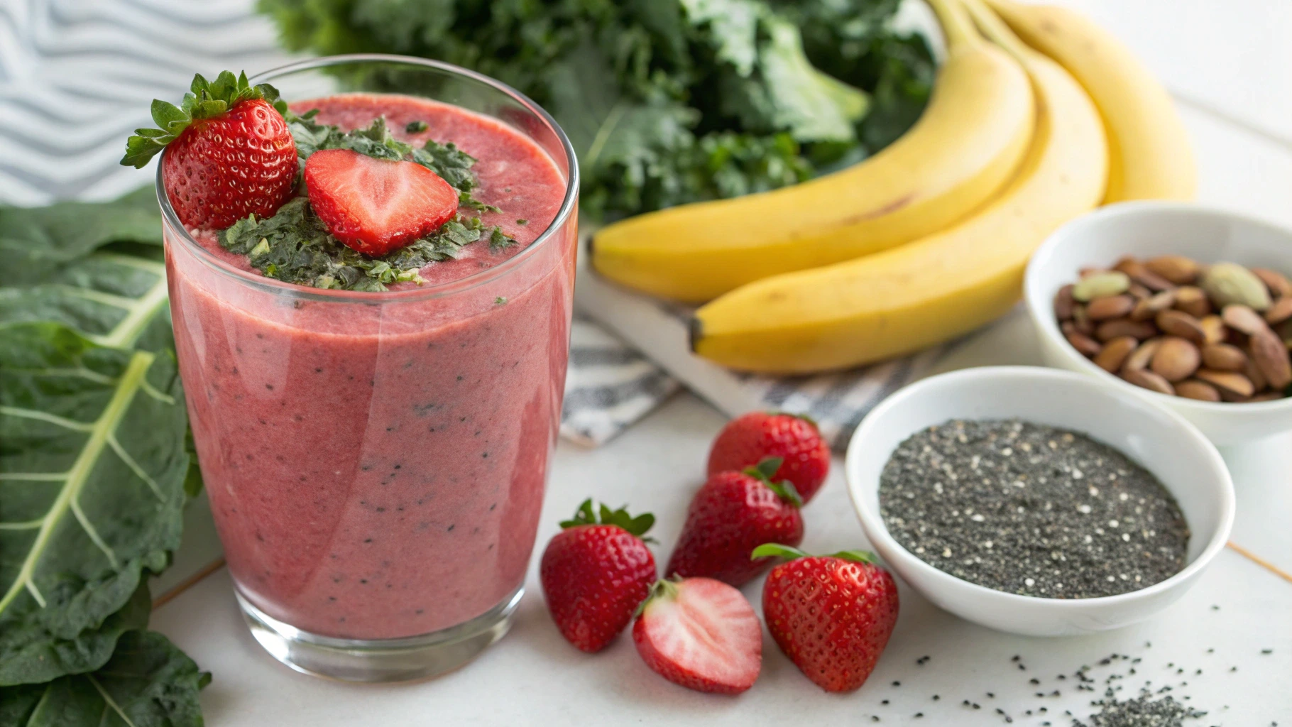 Healthiest smoothie at Smoothie King with fresh fruits, greens, and protein powders.