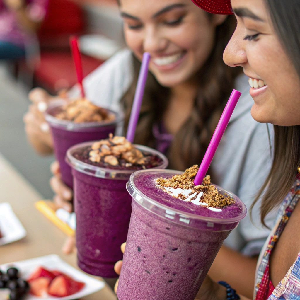 Smoothie King Acai-based smoothie with vibrant color and smooth texture, featuring the Acai brand used by the store.