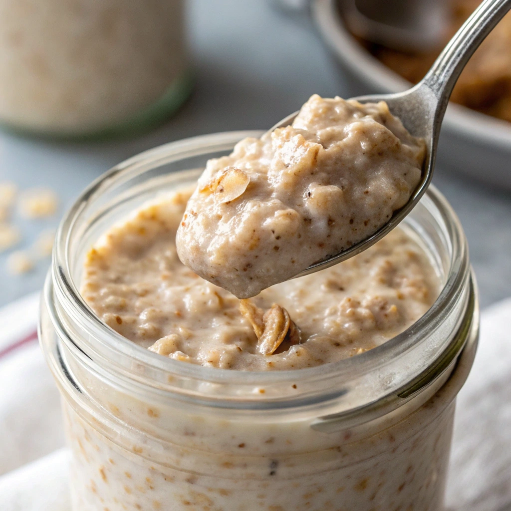 Mixing mush overnight oats in a jar.