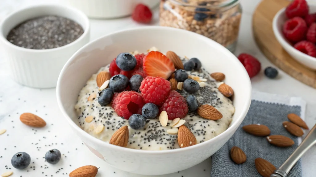 Healthy Overnight Oats with Fresh Berries and Chia Seeds