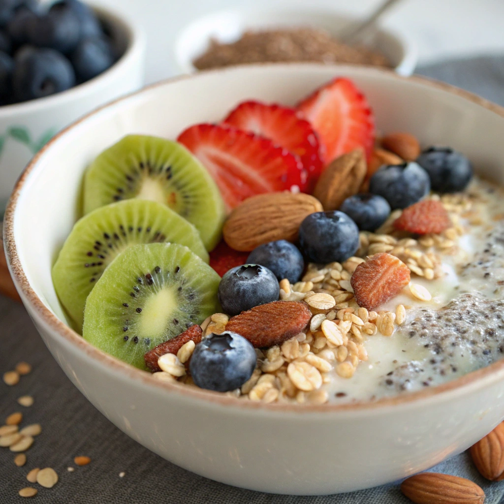 Healthy Overnight Oats with Fresh Fruits and Seeds