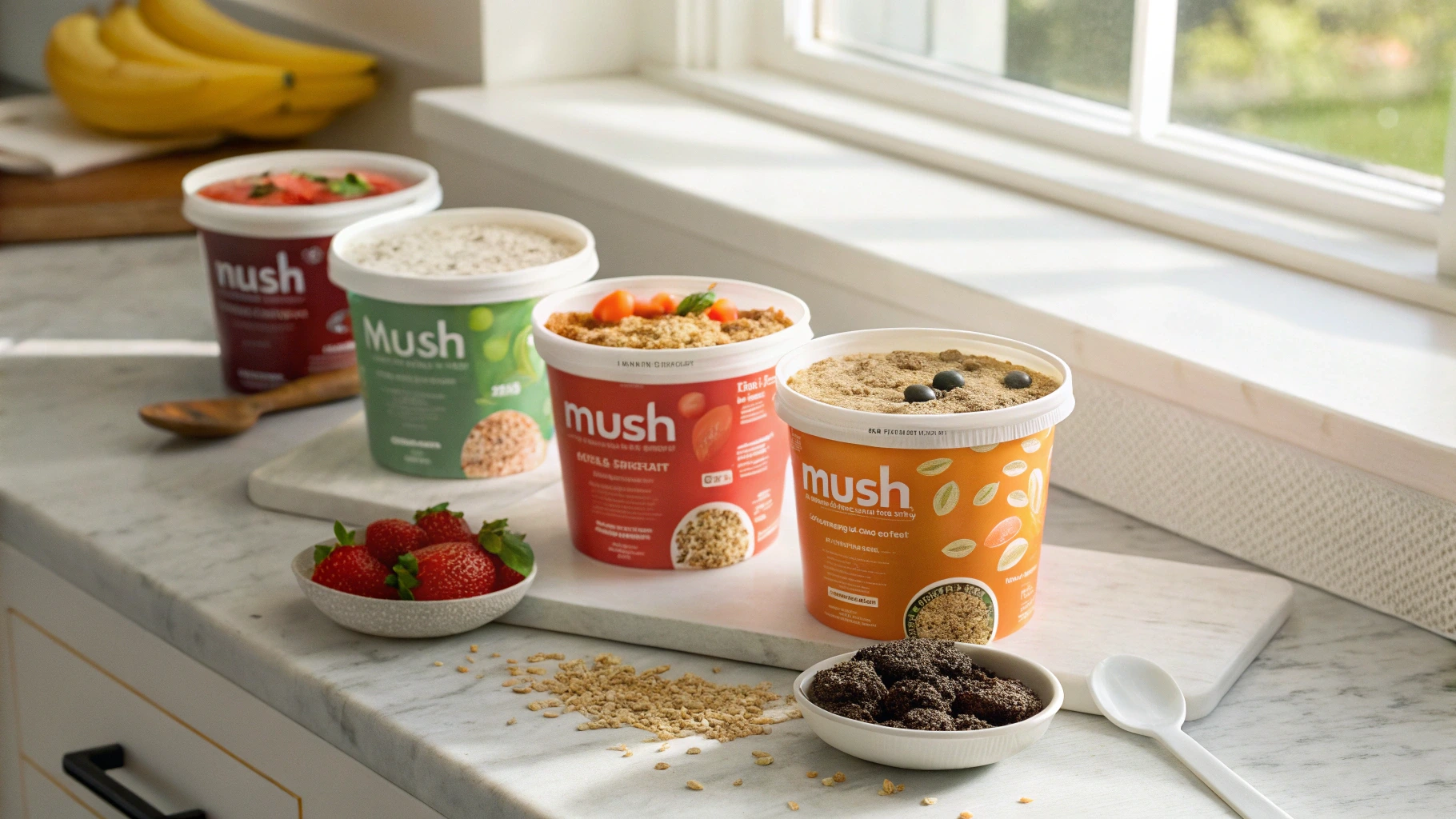 "MUSH oatmeal cups from Shark Tank – a variety of flavors and clean, healthy packaging."